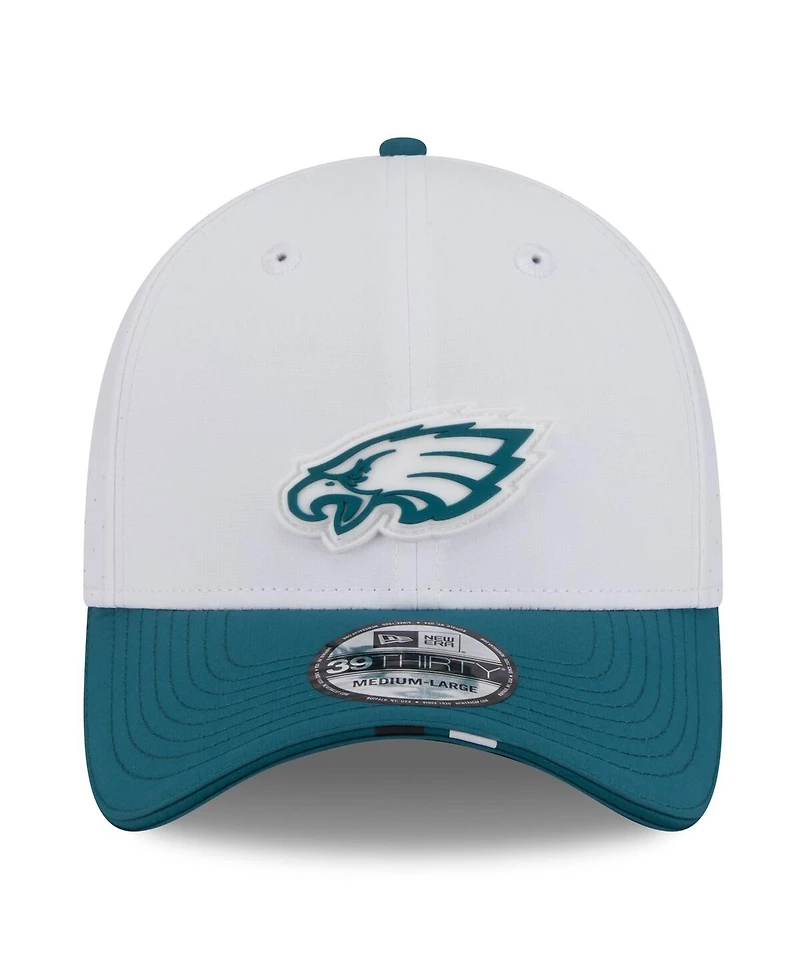New Era Men's White/Midnight Green Philadelphia Eagles 2025 Nfl Training Camp 39THIRTY Flex Hat