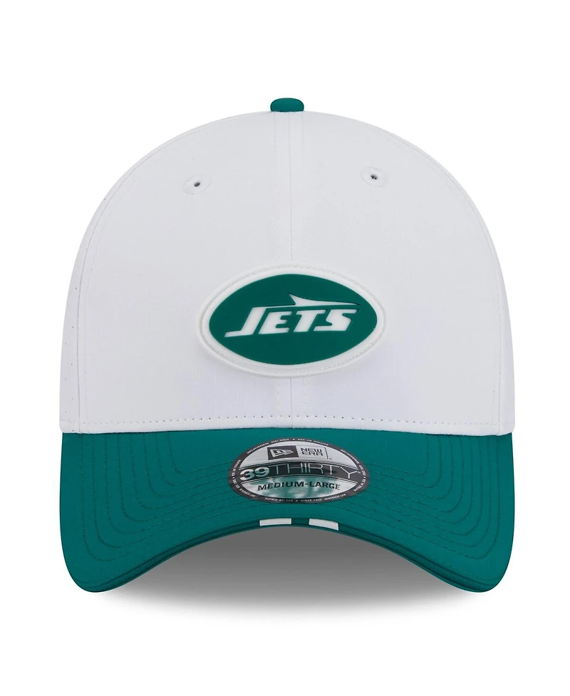New Era Men's White/Green York Jets 2025 Nfl Training Camp 39THIRTY Flex Hat