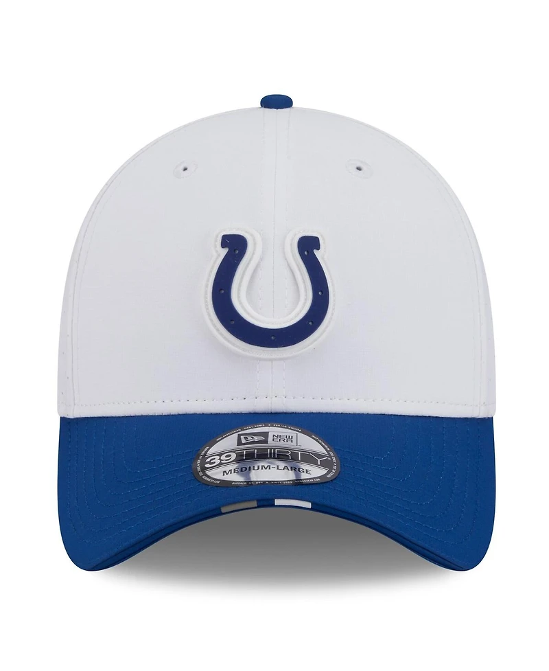 New Era Men's White/Royal Indianapolis Colts 2025 Nfl Training Camp 39THIRTY Flex Hat