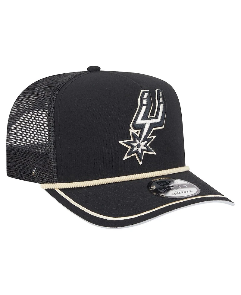 New Era Men's Black San Antonio Spurs Vintage Team Rope A-Frame 9FIFTY Snapback Hat