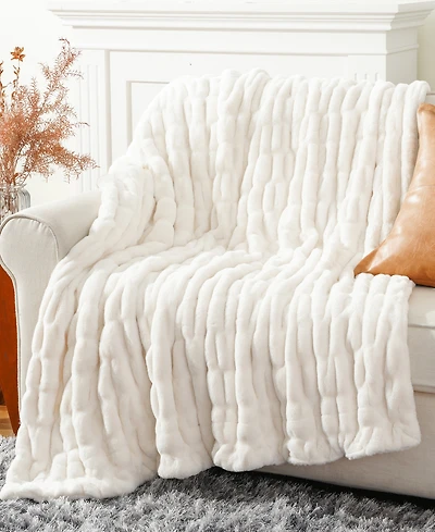 Battilo Luxurious Reversible Rabbit Faux Fur Throw, 60" x 80"