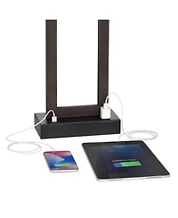 360 Lighting Todd Modern Table Lamp 30" Tall Bronze Rectangular with Usb and Ac Power Outlet in Base Oatmeal Fabric Shade for Living Room Office