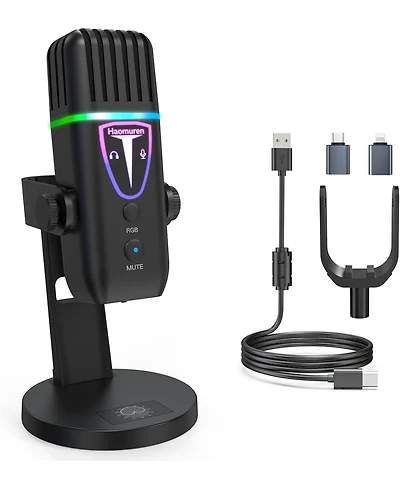 Zealsound Microphone for iPhone, Noise Cancel Usb Mic for Pc, Type C Phone, Touch Mute, Rgb, Echo Control for Asmr, Streaming, PS4/5, Discord, YouTube
