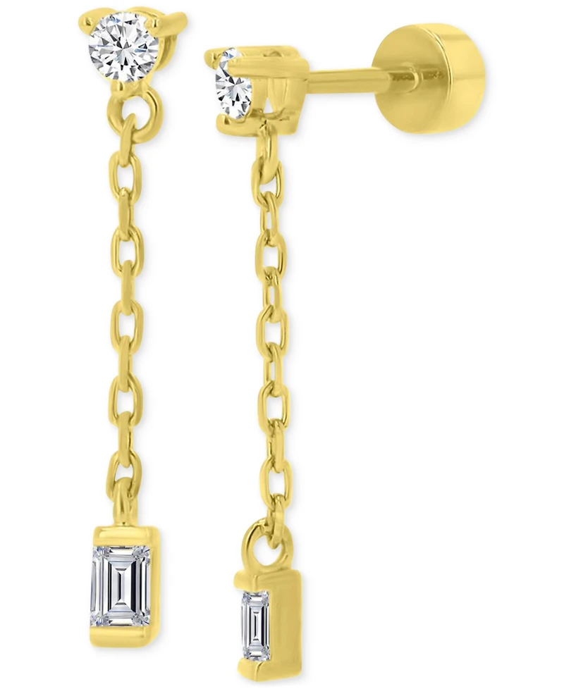 Cubic Zirconia Chain Link Drop Earrings in 14k Gold-Plated Sterling Silver