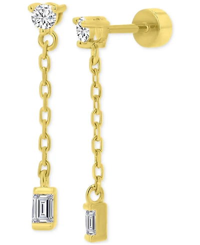 Cubic Zirconia Chain Link Drop Earrings in 14k Gold-Plated Sterling Silver