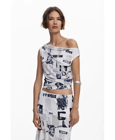 Desigual Women's Draped newspaper T-shirt