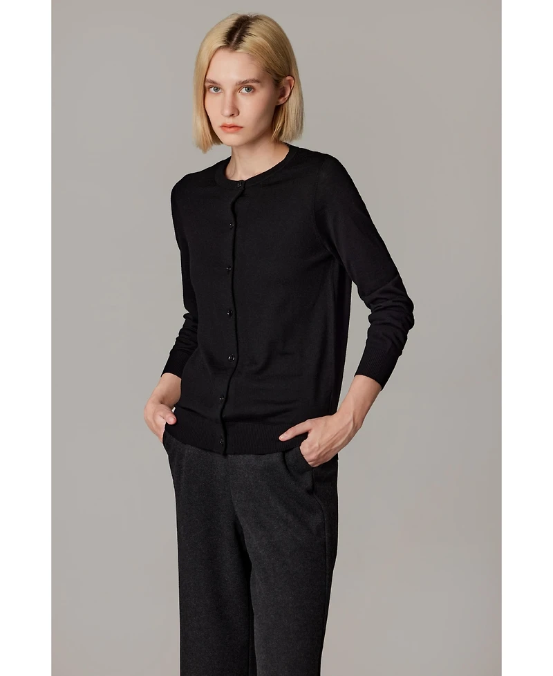 Jennie Liu Women's 100% Merino Wool Light Weight Cardigan | Ultra Soft Fine-gauge Sweaters Machine Washable