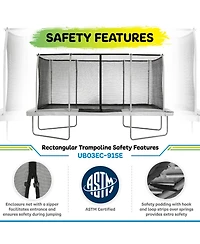 Plexalife 9' X 15' Gymnastics Style, Rectangular Trampoline Set with Premium Top-Ring Enclosure System - Beige/Black