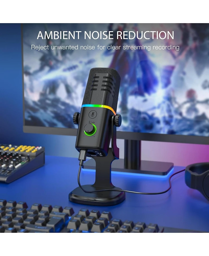 Zealsound Xlr/Usb Dynamic Mic for Gaming & Podcast, Rgb Light, Mute, Mic Gain, Headphones Jack, Desktop Stand for iPhone, Pc, PS4/PS5, YouTube