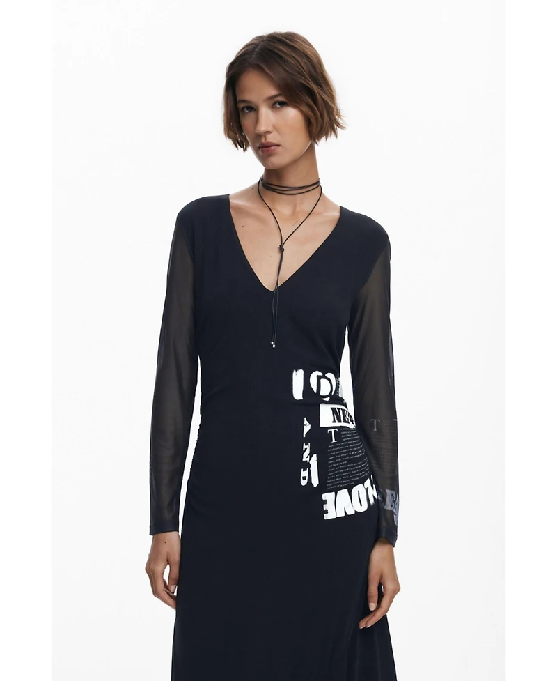Desigual Women's Ruched newspaper dress