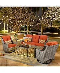 Xizzi 5 Piece Outdoor Rattan Patio Furniture Set with 3 Seat Sofa,Swivel Rocking Chairs,Solar Coffee Table,Wicker Sofa for Backyard and Porch