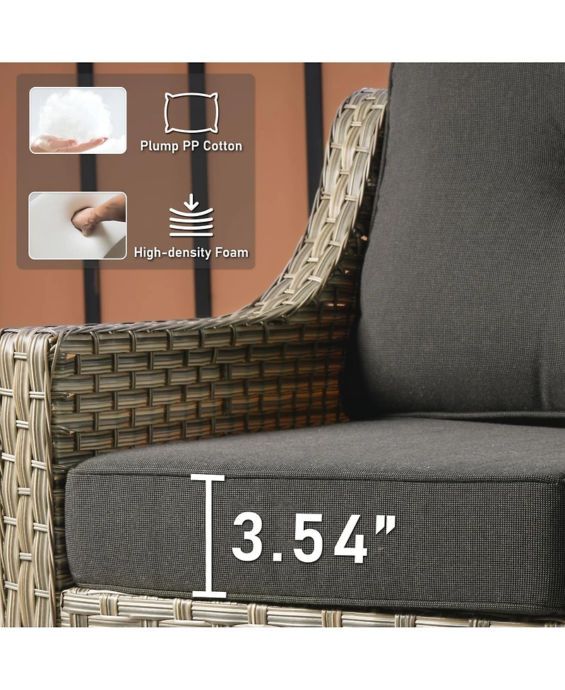 Xizzi 5 Piece Outdoor Rattan Patio Furniture Set with 3 Seat Sofa,Swivel Rocking Chairs,Solar Coffee Table,Wicker Sofa for Backyard and Porch
