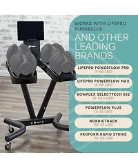 LifePro Adjustable Dumbbell Stand Rack – Compatible with PowerFlow Plus, PowerUp Plus & More – Phone Holder & Caster Wheels for Home Gym