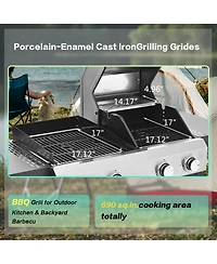 Mondawe 2+2 Multi-function 4-Burner 49,200 Btu Gas Grill with Cover and wheels