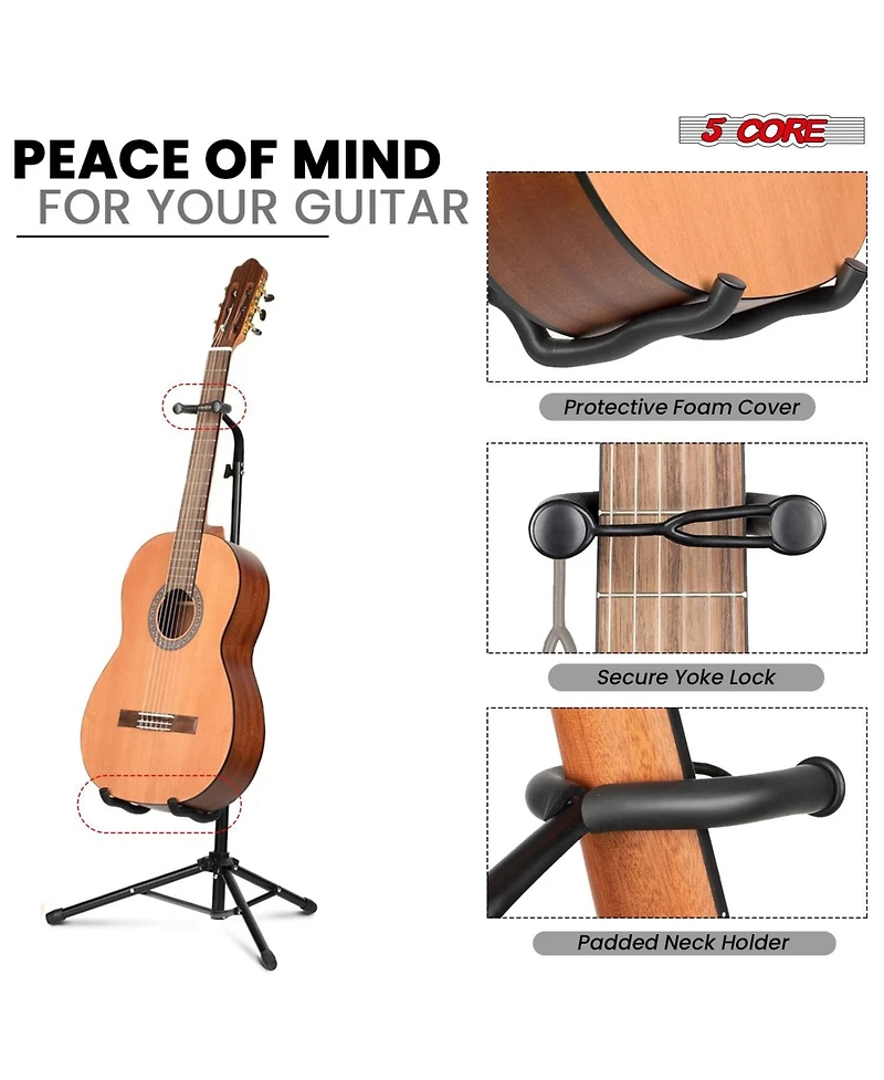 5Core Guitar Stand Pair Floor Folding Holder Soporte Para Guitarra for Acoustic Electric Bass