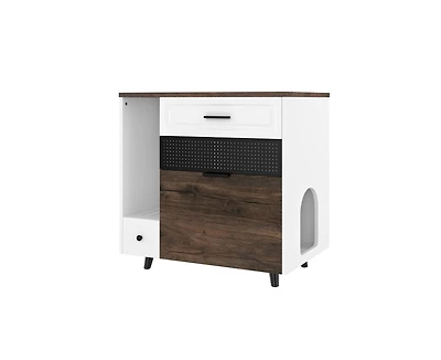 32" Kitchen Cabinet Hidden with 2 Drawers and Door, Cat House End Table