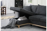 Homlux 84.25"W Dark Gray Woven Reversible Sleeper Sectional Sofa with Storage Chaise