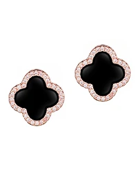 Adornia Rose Gold Black Halo Clover Stud Earrings