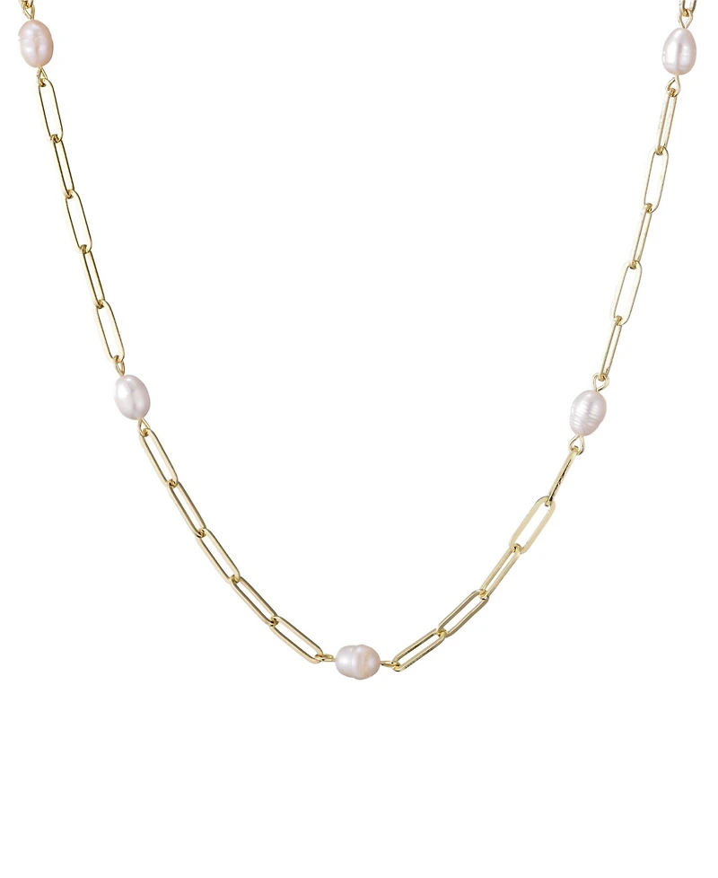 Adornia Freshwater Cultivated Pearl Station Paper Clip Chain Necklace