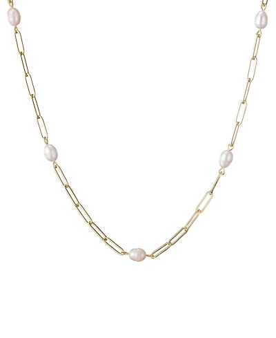 Adornia Freshwater Cultivated Pearl Station Paper Clip Chain Necklace