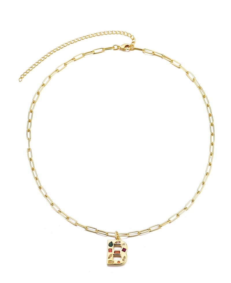 Adornia Gold Crystal Funky Initial Paperclip Chain Necklace