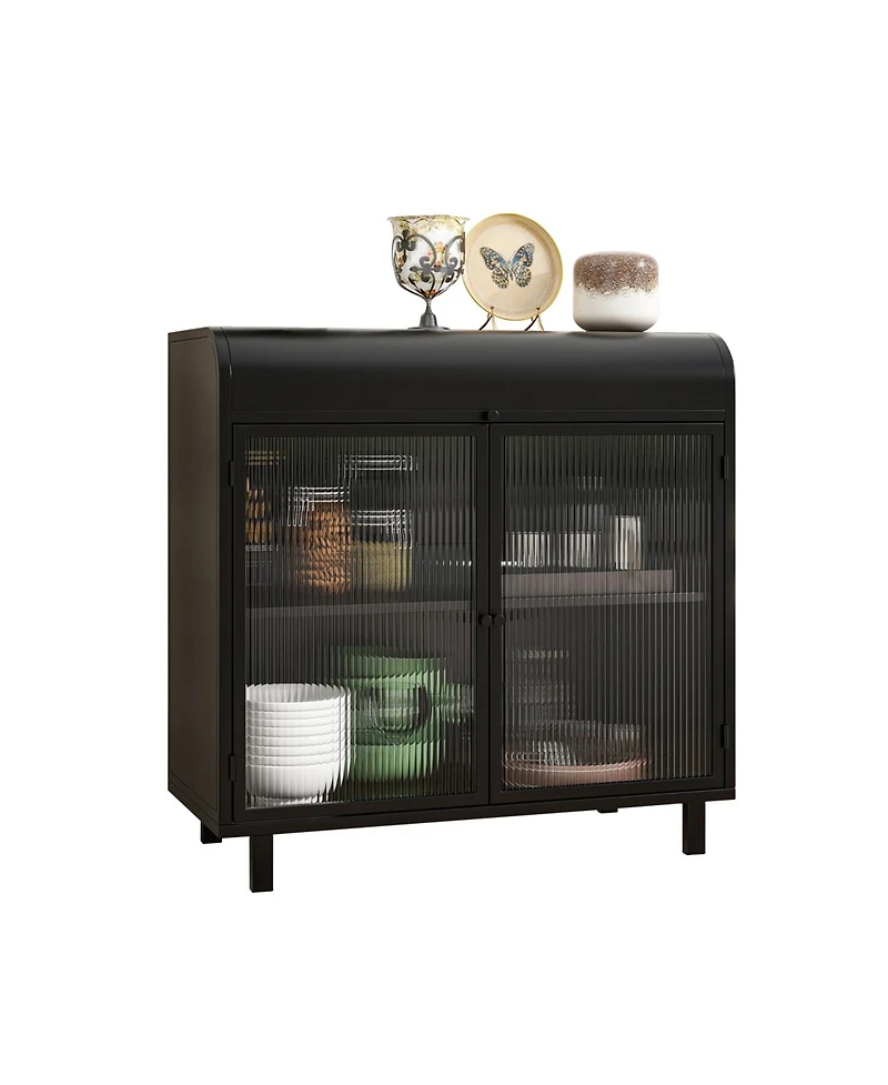 Streamdale Furniture Modern Black Sideboard Buffet with Glass Doors