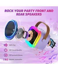 Zealsound Mini Karaoke Machine for Kids, Bluetooth Speaker with 2 Wireless Mics, Led Lights, Fun Birthday Gift for Girls & Boys, Ages 3-12+ (Purple)