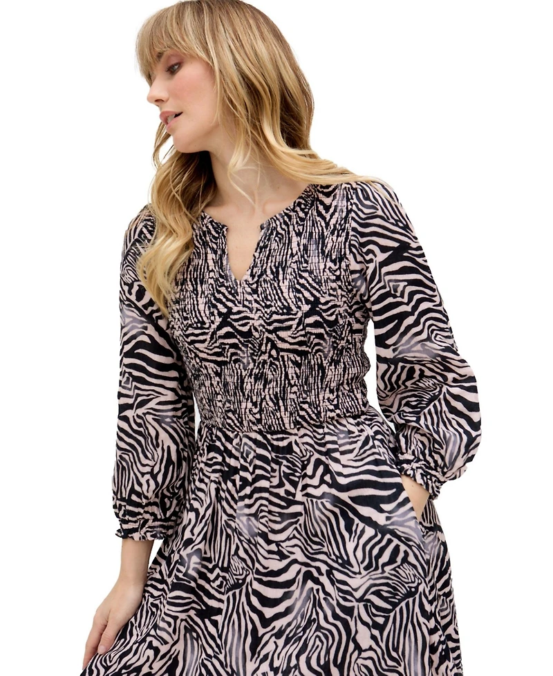 Raffya Women's Paulina Shirred Bodice Zebra Print Maxi Dress