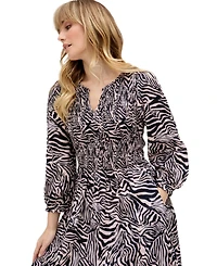 Raffya Women's Paulina Shirred Bodice Zebra Print Maxi Dress