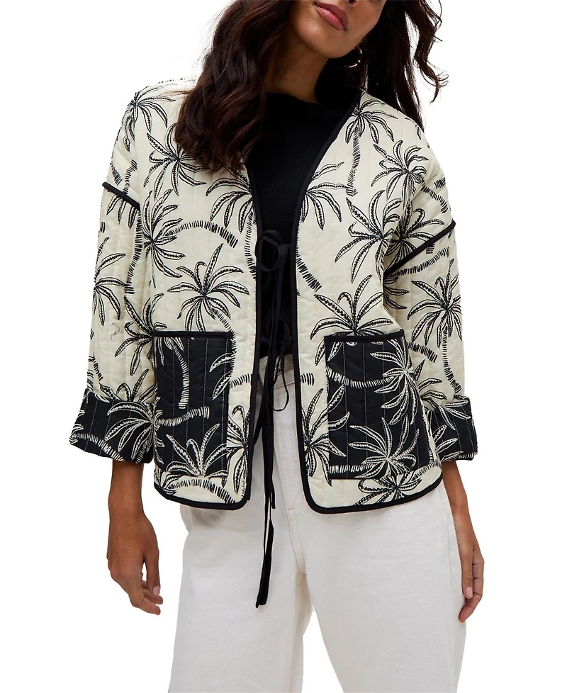 Raffya Women's Felicity Palm Print Reversible Jacket