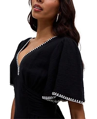 Raffya Women's Delilah V-Neck Front Tie Midi Dress