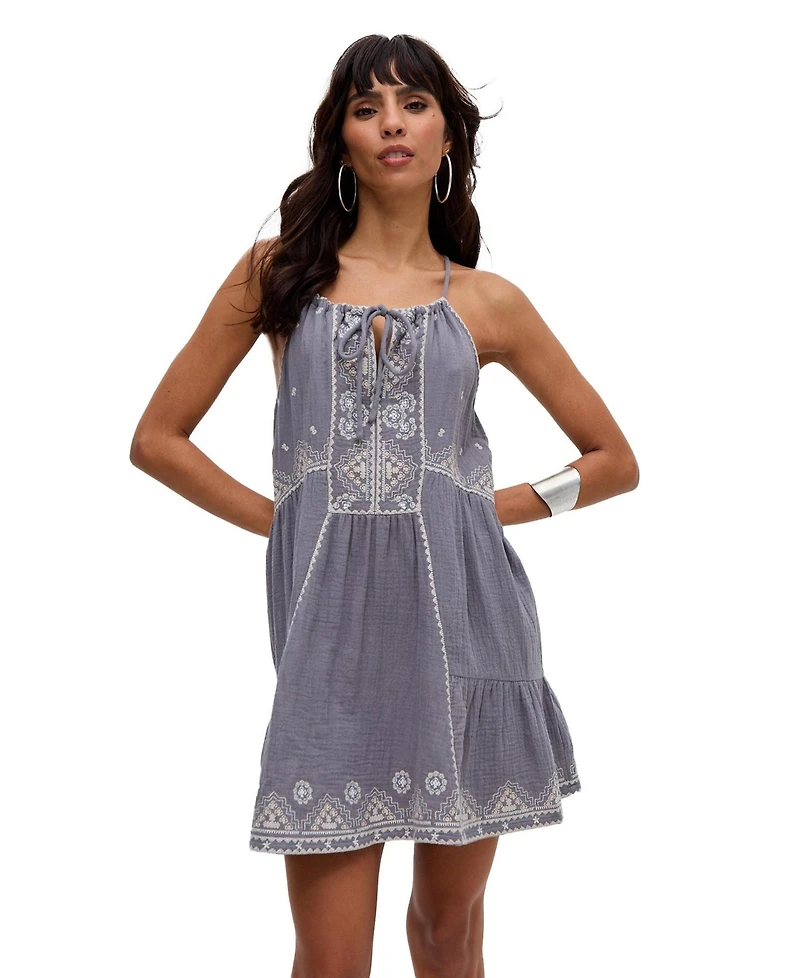 Raffya Women's Jen Tiered All Over Embroidered Mini Dress