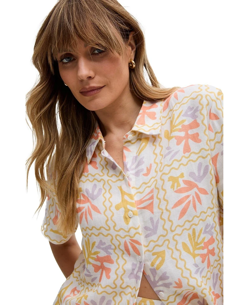 Raffya Women's Matisse Button Down Patchwork Floral Print Shirt