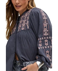 Raffya Women's Demi Embroidered Ballon Sleeve Shirt