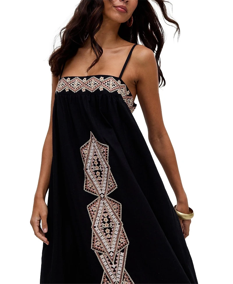 Raffya Women's Sapphire Spaghetti Strap Embroidered Maxi Dress