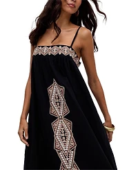 Raffya Women's Sapphire Spaghetti Strap Embroidered Maxi Dress