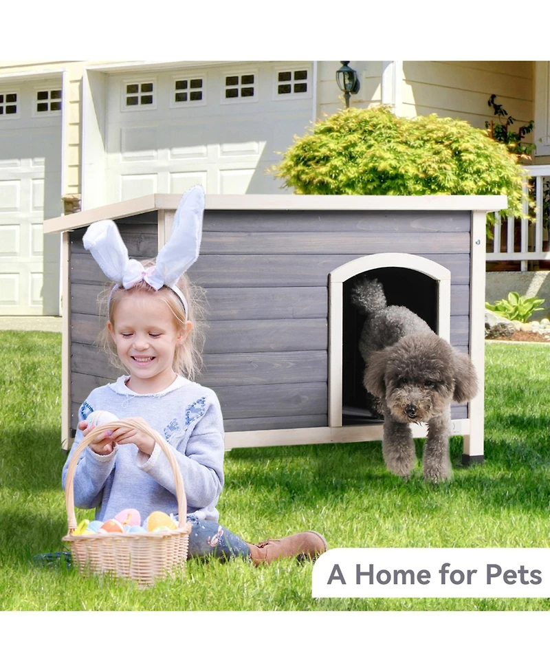 Streamdale Furniture Small Wooden Outdoor Dog House Waterproof Roof Elevated Floor Grey
