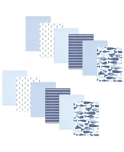 Hudson Baby Infant Boys Cotton Flannel Burp Cloths 12pk, Multi Color Boy Elephant, One