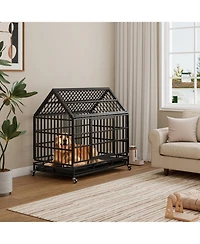 Streamdale Furniture Heavy Duty Folding Dog Crate with Wheels & Tray