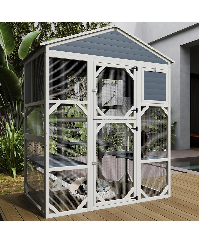 Streamdale Furniture Gray Wooden Catio Outdoor Cat House