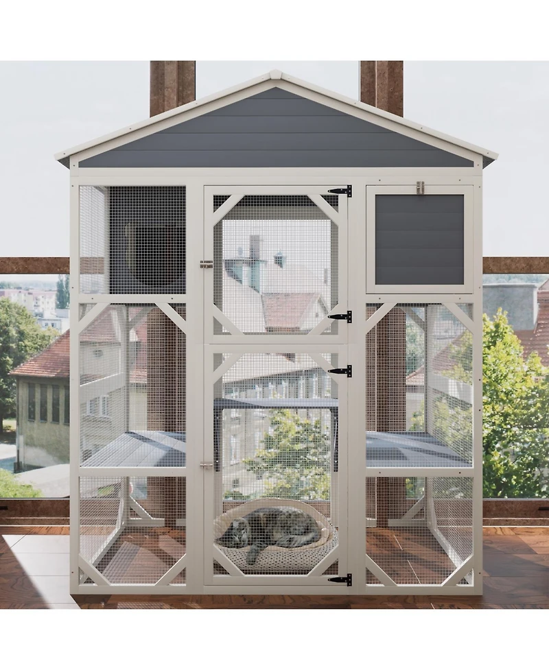 Streamdale Furniture Gray Wooden Catio Outdoor Cat House