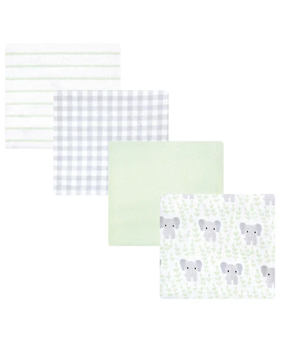 Hudson Baby Cotton Flannel Receiving Blankets 4pk, Leafy Elephant, One Size