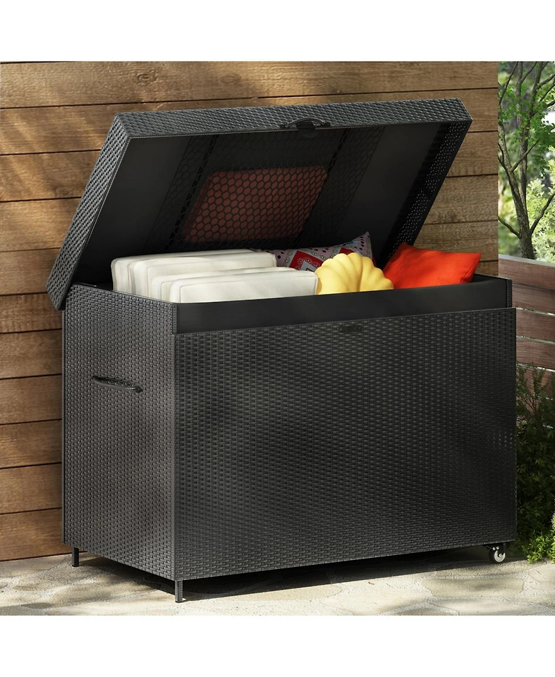 Streamdale Furniture 230 Gallon Wicker Deck Box with Wheels
