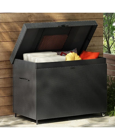 Streamdale Furniture 230 Gallon Wicker Deck Box with Wheels