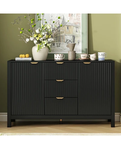 Streamdale Furniture Wave Design Sideboard - Adjustable Shelves Drawers Soft-Close Doors