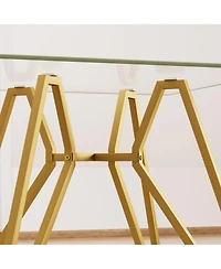 35.4" Square Glass Dining Table - Gold