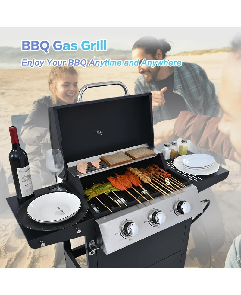 Streamdale Furniture Propane Gas Grill 3 Burner Stainless Steel Bbq
