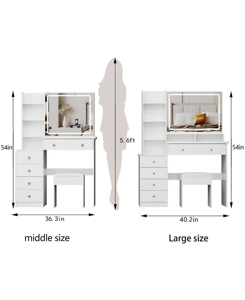 Streamdale Furniture 41" Led Mirror Vanity Table with Stool