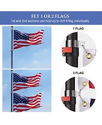 Yescom Ez Go 25ft Eagle Topper Telescopic Flag Pole Kit Solar Light Outside 3x5' Us Flag Ball Top, Black