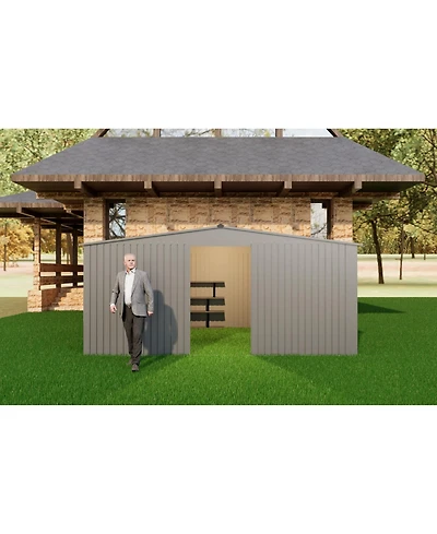 Streamdale Furniture Outdoor Metal & Firewood Shed 13x11 Grey